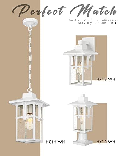 Lâmpada de lâmpada ao ar livre Post luminária, HWH grande lanterna de pilar externo com vidro semeado, lâmpada de pólo externo de 17 '' para coluna, via, acabamento branco, HX1p WH