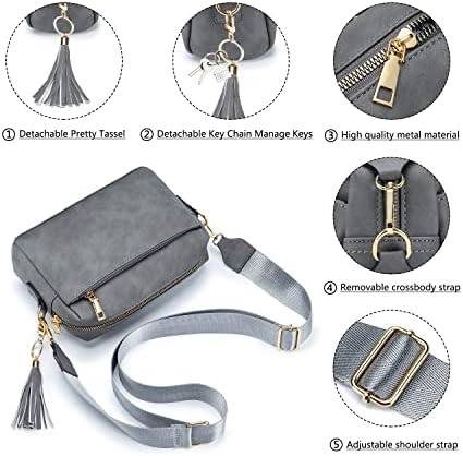 Roulens Triple Zip Small Crossbody Bag para mulheres, carteira de bolsa de ombro de telefone celular largura com correia com slots
