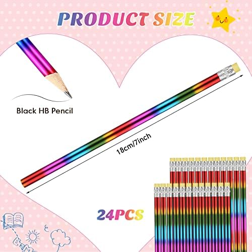 24 Defina lápis de arco -íris do Dia dos Namorados com cartões de açúcar para os alunos dos namorados Cartões com lápis