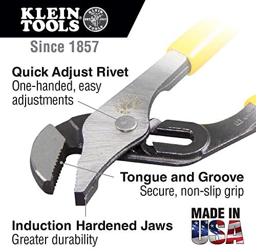 Klein Tools J502-10 alicate, alicates de bomba de mandíbula ajustáveis, língua e ranhura, com alças de material duplo, 10 polegadas