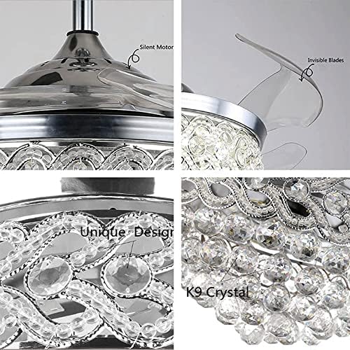 Jjkun Silver 42 ”Luz de teto em forma de coração com ventiladores Remoto Remote Retentable LED Candelier com motor silencioso