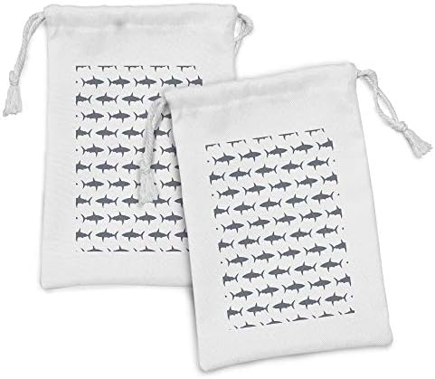 Conjunto de bolsas de tecido de animais marinhos de Ambesonne, de 2, tubarões que estão nadando silhuetas horizontais
