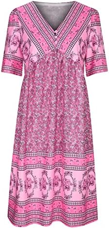 vestido gakvbuo para mulheres casuais boho estampestim vestido de verão v pescoço de meia manga Mini vestido A-line Flowy