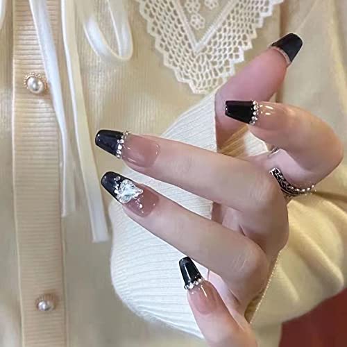 CaziUoe Pressione em unhas cinza brilhante UV Manicurista Manicurista Handmade Nails Arte de luxo reutilizável Salão de qualidade