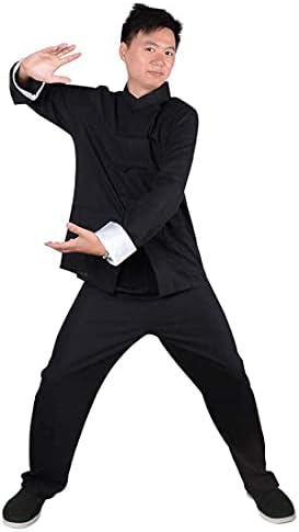 Men's Cotton Linen Kung Fu Suit de artes marciais chinesas Meditação uniforme traje roll-up manga sapo Button calça roupa