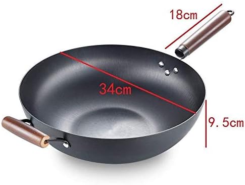 GYDCG WOK-Pow de aço carbono pré-temperado Wok Elm Red Elm Tradicional Hammersed Frish Pan com alça de madeira auxiliar