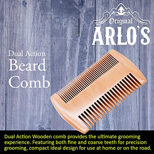 Kit de cuidados com barba 4-PC de Arlo-inclui pente de barba dupla face, escova de barba profissional, tesoura de barba em