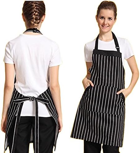 Dbylxmn Apron fofo Chef divertido com ferramenta de 2 listras Ajuste cozinheira a avental preto bolsos de cozinha de babador ， Barra de jantar Plain