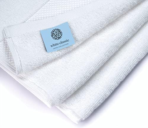 Toalhas de banho branco de luxo clássicas brancas grandes | Conjunto de 4 e toalhas de mão branca de luxo | Conjunto de 6 panos
