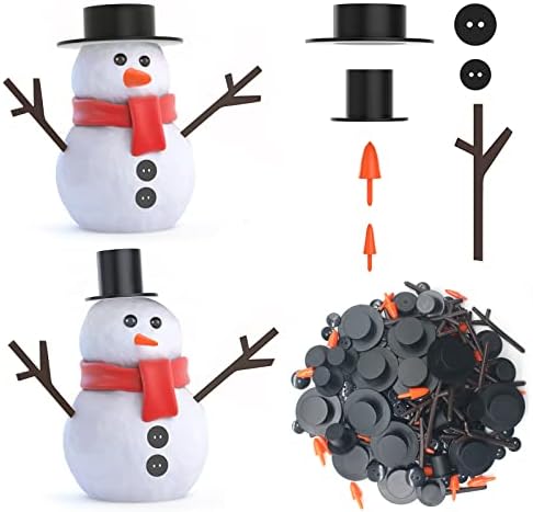 O Outivity 600 PCs Snowman Crafts Kits Diy para Winter Kids Holiday Festy Decor Decor, inclui 60 mini chapéus pretos, 360 botões de costura, 60 botões de nariz de cenoura e 120 mãos de boneco de neve