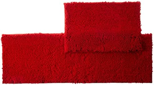 Tapete vermelho para tapetes chenille desgrenhados de cozinha 2 peças conjuntos não deslizáveis ​​laváveis ​​Rantas de corredor absorventes conjuntos de tapetes/tapetes e tapetes/tapete/tapete de entrada/tapete de banho 24x 16 em + 47x 16 in
