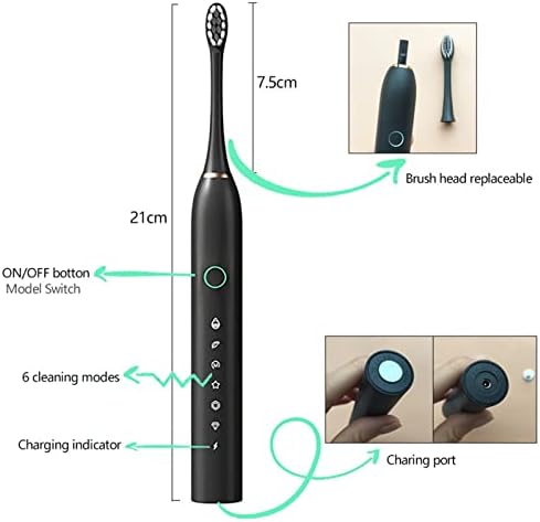 Escova de dentes elétrica de Valseel Sonic para adultos, com 8 cabeças de escova, 6 modos de limpeza, temporizador inteligente, dentes limpos à prova d'água IPX7, escovas de dentes de dentes de viagem recarregáveis