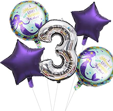 RISSHINE 5PCS Mermaid Mylar Balloons Party Supplies - Kit de balão de folha de sereia para festa de aniversário temática