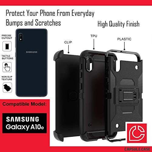 Ohiya Galaxy A10E Case [Transformador híbrido resistente Impacte a capa preta de Kickstand Black com coldre de clipe de cinto] para Samsung Galaxy A10E SM-A102U