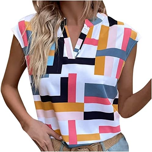 Top de spandex de pescoço de pescoço V para feminino com manga curta de manga curta imprimir bandagem casual tops ladies 2023