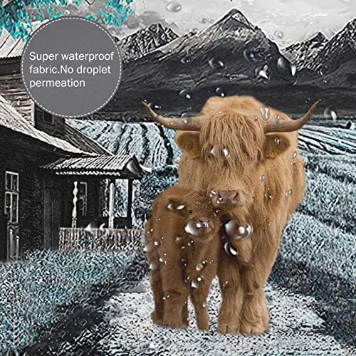 FUZAWET Farmhouse Highland Cow Shower Curtain Teal Tree Country Cow Curta