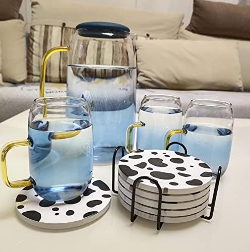 Coasters wiUplak para bebidas absorventes, 6 PCs Coasters de estampa de vaca cerâmica com suporte, tacas de tapetes de