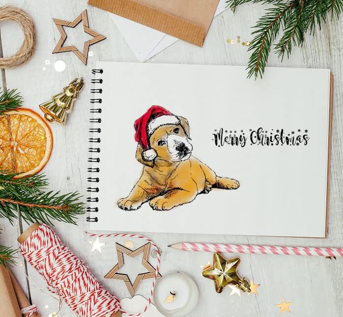 Cães de Natal Carimbos claros para decoração de cartas e álbuns de fotos, carimbos de cachorro fofos, palavras de saudação