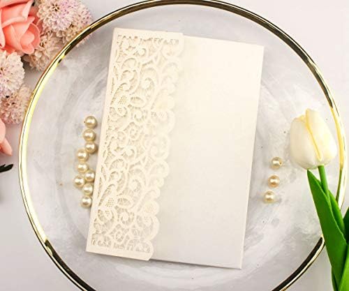 25pcs 5 x7.28 Ivory vintage Tri Fold Invitations Cards Cards Pocket Pearl Paper Laser Cut esculpindo Greeting Os convites