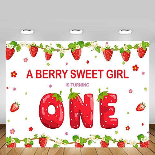 Mehofond Strawberry Girl Primeira festa da festa de aniversário Banco de fundo Berry Sweet Girl 1st One Birthday Red and Green Fruits Beddrops adereços para suprimentos de mesa de bolo 7x5ft