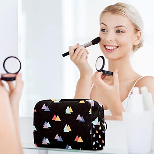 Woshjiuk Small Makeup Bag Bag de viagem com zíper, triângulo colorido, organizador de cosméticos para mulheres