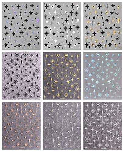 Jmeowio 9 lençóis adesivos de unhas estrela adesivos de obras de arte auto-adesiva pegatinas uñas suprimentos de unhas de ouro