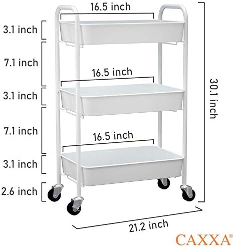CAXXA Organizador de armazenamento de metal rolante de 3 camadas - Carrinho de utilidade móvel Carrinho de cozinha com rodas