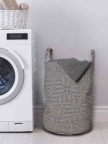 Bolsa de lavanderia abstrata de Ambesonne, ilustração de um design geométrico moderno inspirado na ilusão de ótica, cesta de cesto com alças fechamento de cordas para lavanderia, 13 x 19, cinza escuro e casca de ovo