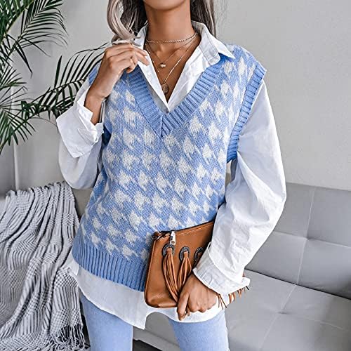 Suéteres Nokmopo Fall For Women 2022 Estilo College Casual Casual Moda Fashion Sweater Top de malha de decote em V