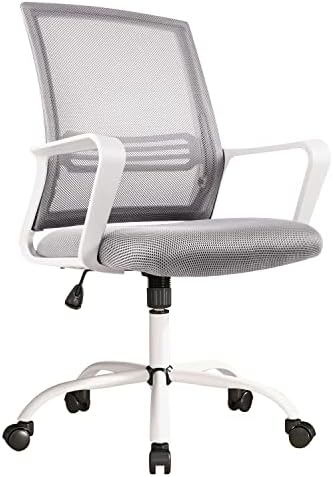 Cadeira de mesa, cadeira de escritório malha, ergonômica em casa cadeira de mesa giratória cadeira de tarefa ajustável Cadeiras de computador no meio de rodas de rolamento e apoios de braços, cinza