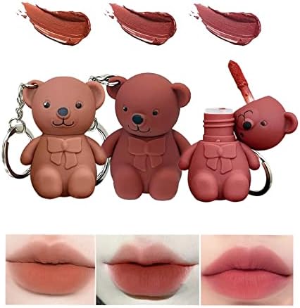 Yaobful Keychain Bear batons - 2 em 1 Chain -chave Batom Batom Névoa Matte Veludo Lipstick Impermeável Lip Lip Gloss