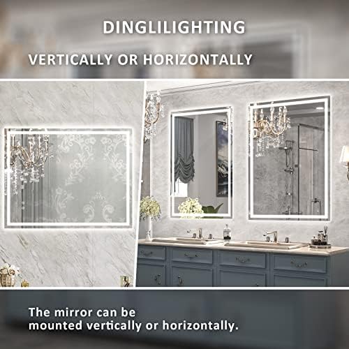 DLLT 36 x 28 polegadas LED Vanidade iluminada espelho do banheiro, luzes de espelho de parede de toque diminuídas