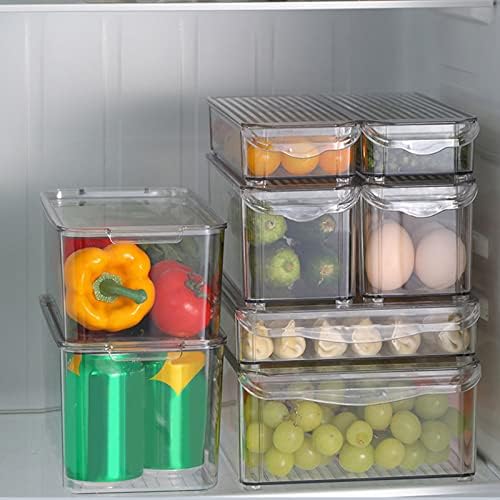 Organizador de geladeira Bins Organizador de cozinha Organizador de geladeira, caixas de armazenamento de despensa com tampa de grande capacidade Alimento Alimento portátil Multifuncional Recipientes de despensa