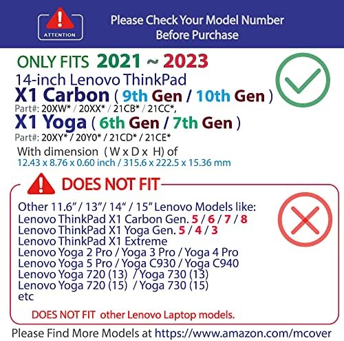 Caso McOver apenas compatível para 2021 ~ 2023 14 Lenovo ThinkPad X1 Yoga Gen 6/7 e X1 Carbon Gen 9/10 Somente