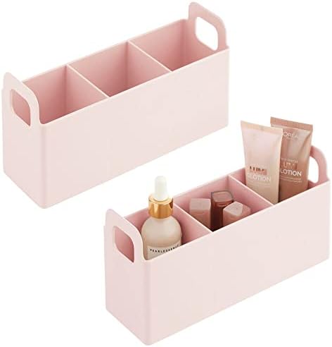 MDESIGN dividido Bin Bin Beauty Organizer com alças para gavetas, vaidade ou bancadas, armazenamento para escovas de maquiagem, paletas, blush, corretores - coleção Lumiere - 2 pacote, rosa claro