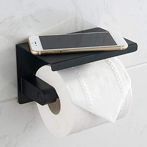 Suporte de papel higiênico gulica, suporte de rolo de papel higiênico com prateleira de telefone, montada na parede com parafusos para banheiro e cozinha, preto fosco
