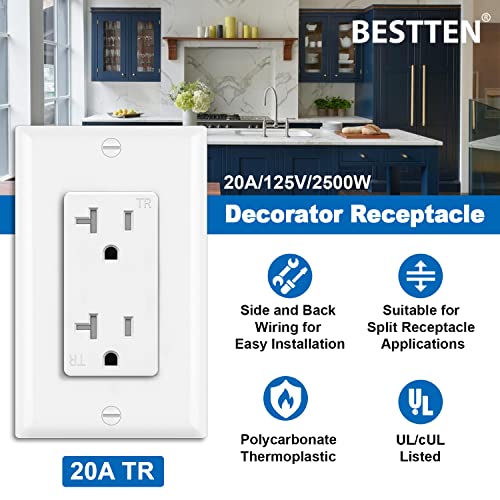 [20 pacote] bestten 20 amp wall recepttle Outlet, resistente a adulteração, 20a/125V/2500W, placa de parede incluída,