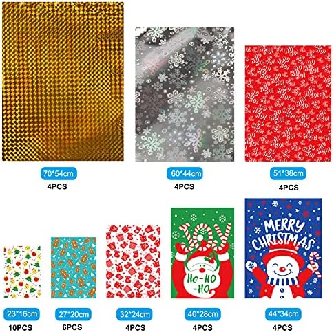 Giiffu Christmas Drawstring Gift Sachs, 40pcs Santa de embrulho em 8 tamanhos e 8 designs com tags para presentes de férias de Natal Favory Favor