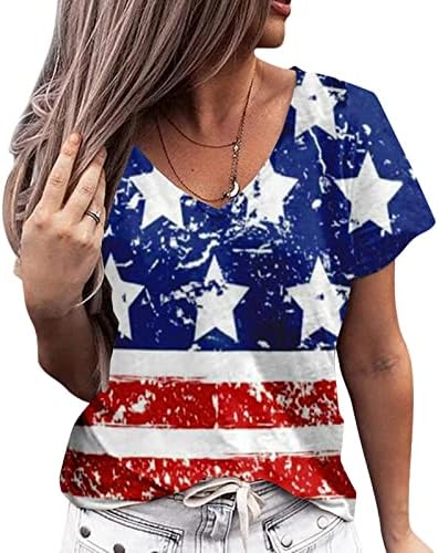 4 de julho Mulheres, mulheres tie-dye Independence Day Fashion Moda impressa blusa de manga curta colorida