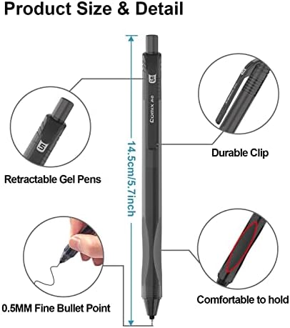 Canetas de gel retrátil comix, tinta preta, canetas de tinta de gel médio de 0,5 mm, 8 contagem, tinta preta escrita