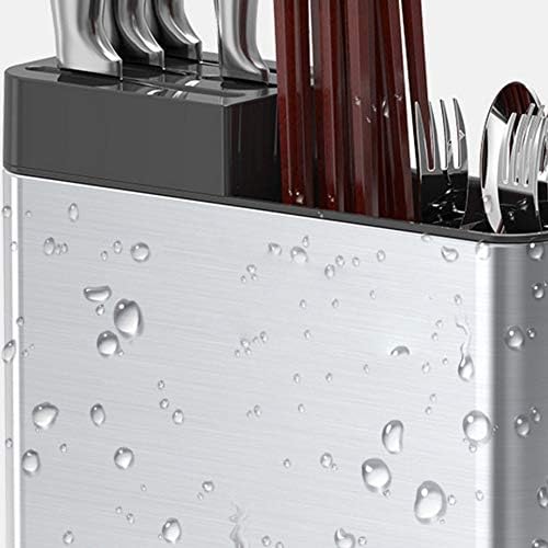 MJWDP Bloco de faca de utensílio de cozinha com drenagem, caddie de utensílio para facas, garfos, colheres, aço inoxidável,