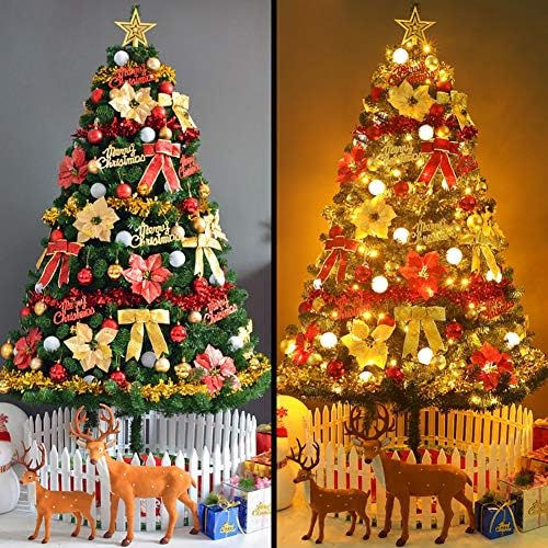 Saia de árvore de Natal de fibra óptica artificial de 5 pés de 5 pés, agulha de pinheiro articulada premium árvore de natal com luzes e ornamentos LED para decoração de decoração de festas de 5 pés