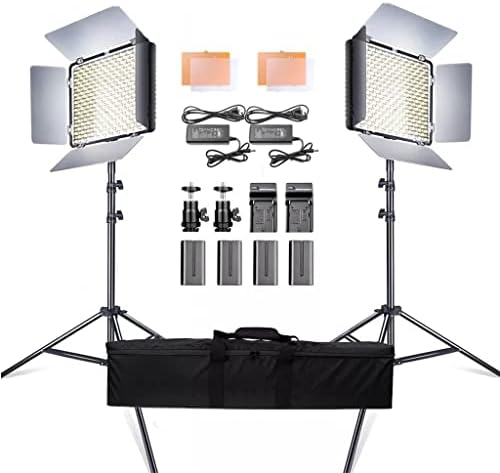 Slsfjlkj 2 em 1 kit LED Video Light Studio Photo Painel LED Iluminação fotográfica com saco de tripé Bateria 600 LED 5500K CRI 95