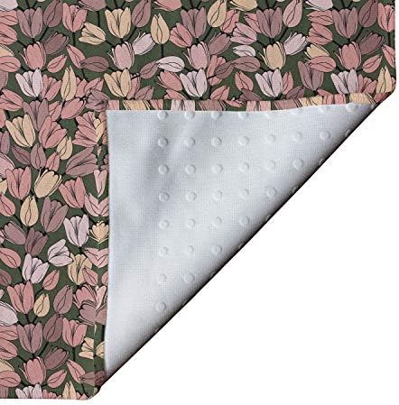 Ambesonne Flower Yoga Mat Toalha, Padrão com Tulipas Retro Arte da natureza sazonal do Parque do Parque da Primavera, Sweat Sweat Absorvent Yoga Pilates Pilates Trephot Pad Cober