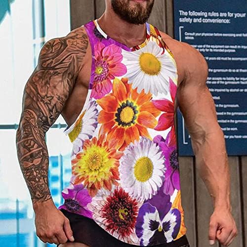 Tampo masculino de flores coloridas Tampas de ginástica sem mangas Camisetas de ginástica Summer Summer Beach