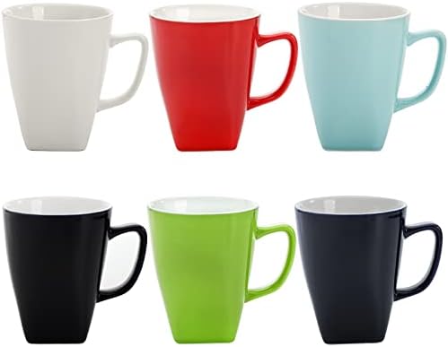 Conjunto de canecas de café de porcelana de 6 pacote, canecas de chá de 12 onças com maçaneta fácil, xícaras de café canecas presentes para leite, chá, cacau, escritório em casa, 6 cores variadas