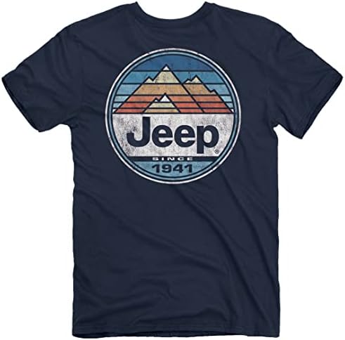 Camiseta de manga curta masculina de Jeep Mountain High, azul | Design da montanha para amantes ao ar livre | Ringspun Cotton,