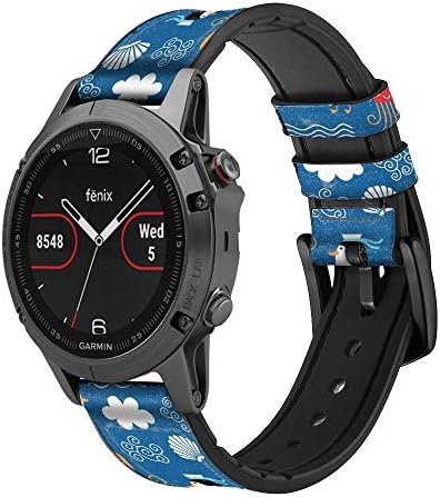 CA0374 Marine Penguin Pattern Leather Smart Watch Band Strap para Garmin Vivoactive 4S Vivomove 3s Tamanho