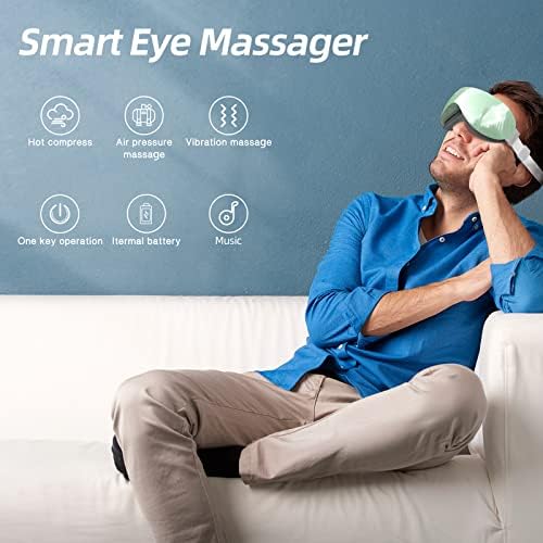 Massageador de olho Perlevi com calor, massageador de máscara de olho inteligente com vibração, música e aquecimento, massageador