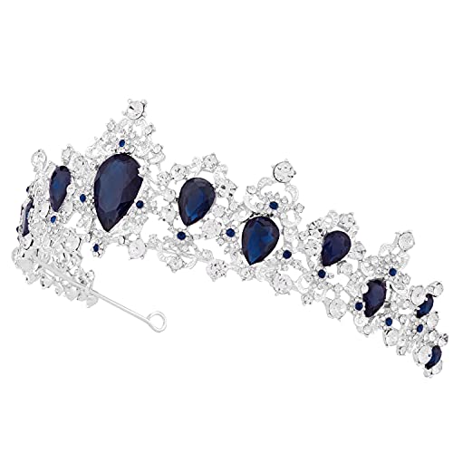 Coroas para mulheres, Tiara de prata Vofler w/safira - barrocos de cristal azul escuro Cristal shinestone Head Piece Acessórios para